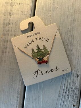 Maurices Gold-Tone Necklace with Red Truck and Green Tree Charm